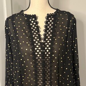 Express Black and Gold Polka Dot Blouse